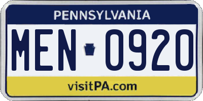 PA license plate MEN0920