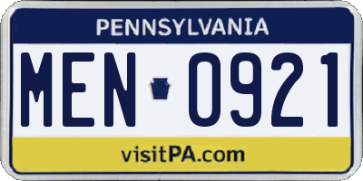 PA license plate MEN0921