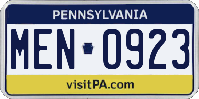 PA license plate MEN0923