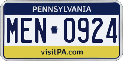 PA license plate MEN0924