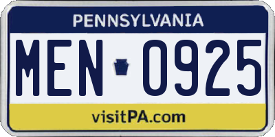 PA license plate MEN0925