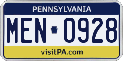 PA license plate MEN0928