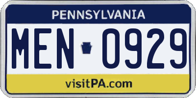PA license plate MEN0929