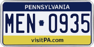 PA license plate MEN0935