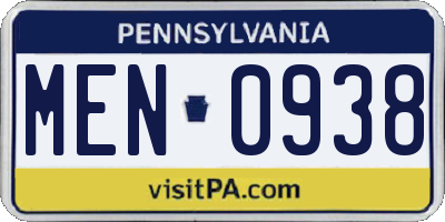 PA license plate MEN0938