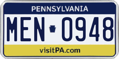 PA license plate MEN0948