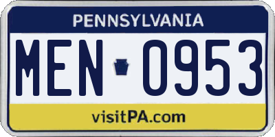 PA license plate MEN0953
