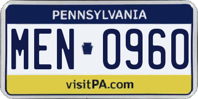 PA license plate MEN0960