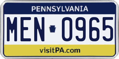 PA license plate MEN0965