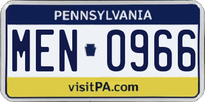 PA license plate MEN0966