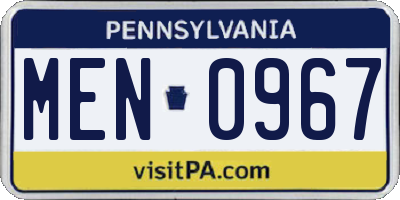 PA license plate MEN0967