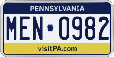 PA license plate MEN0982