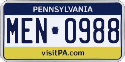 PA license plate MEN0988
