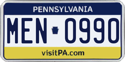 PA license plate MEN0990