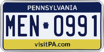 PA license plate MEN0991