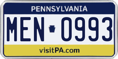 PA license plate MEN0993