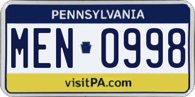 PA license plate MEN0998