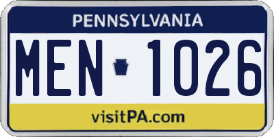 PA license plate MEN1026