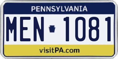 PA license plate MEN1081