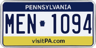 PA license plate MEN1094