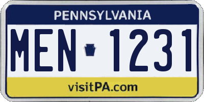 PA license plate MEN1231