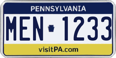 PA license plate MEN1233