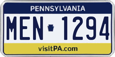 PA license plate MEN1294