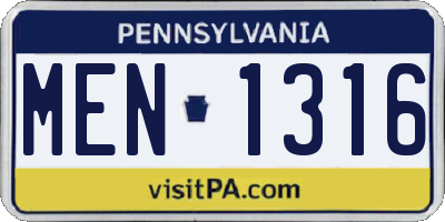 PA license plate MEN1316