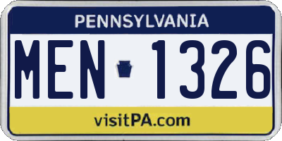PA license plate MEN1326