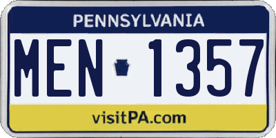 PA license plate MEN1357