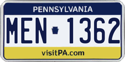 PA license plate MEN1362