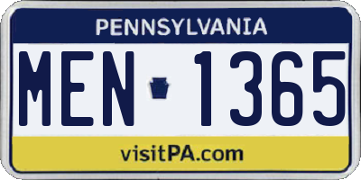 PA license plate MEN1365