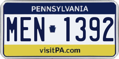 PA license plate MEN1392