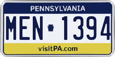PA license plate MEN1394