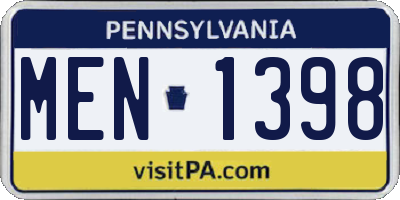 PA license plate MEN1398