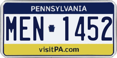 PA license plate MEN1452