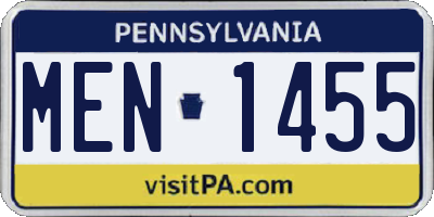 PA license plate MEN1455