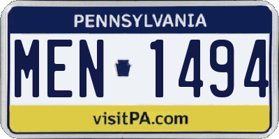 PA license plate MEN1494
