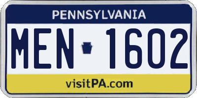 PA license plate MEN1602