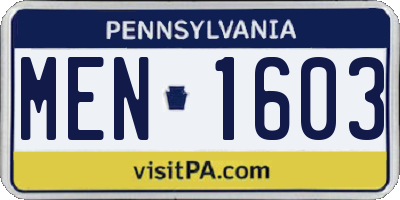 PA license plate MEN1603