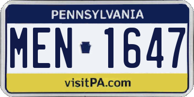 PA license plate MEN1647