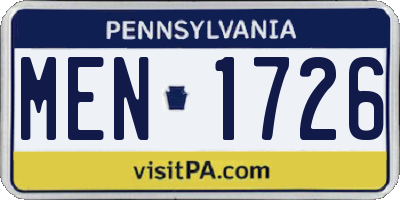 PA license plate MEN1726