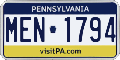 PA license plate MEN1794