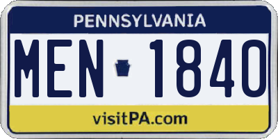 PA license plate MEN1840