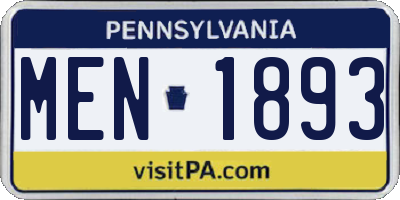 PA license plate MEN1893