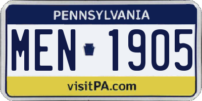 PA license plate MEN1905