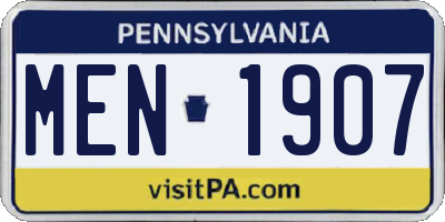 PA license plate MEN1907