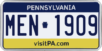 PA license plate MEN1909