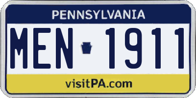 PA license plate MEN1911