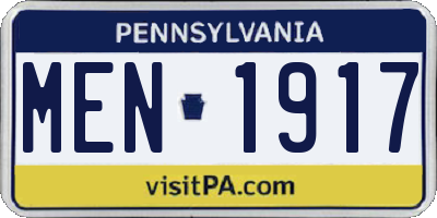 PA license plate MEN1917